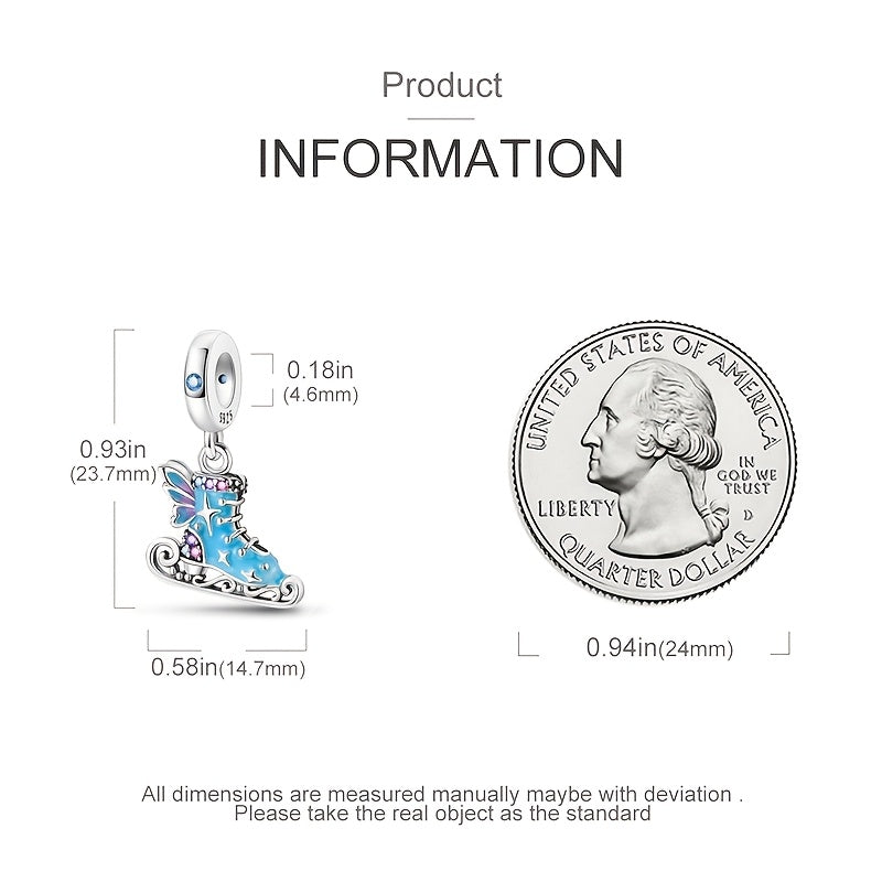 Sterling Silver Skating Shoes Pendant with Wings Boho Style Synthetic Zirconia Women’s Jewelry