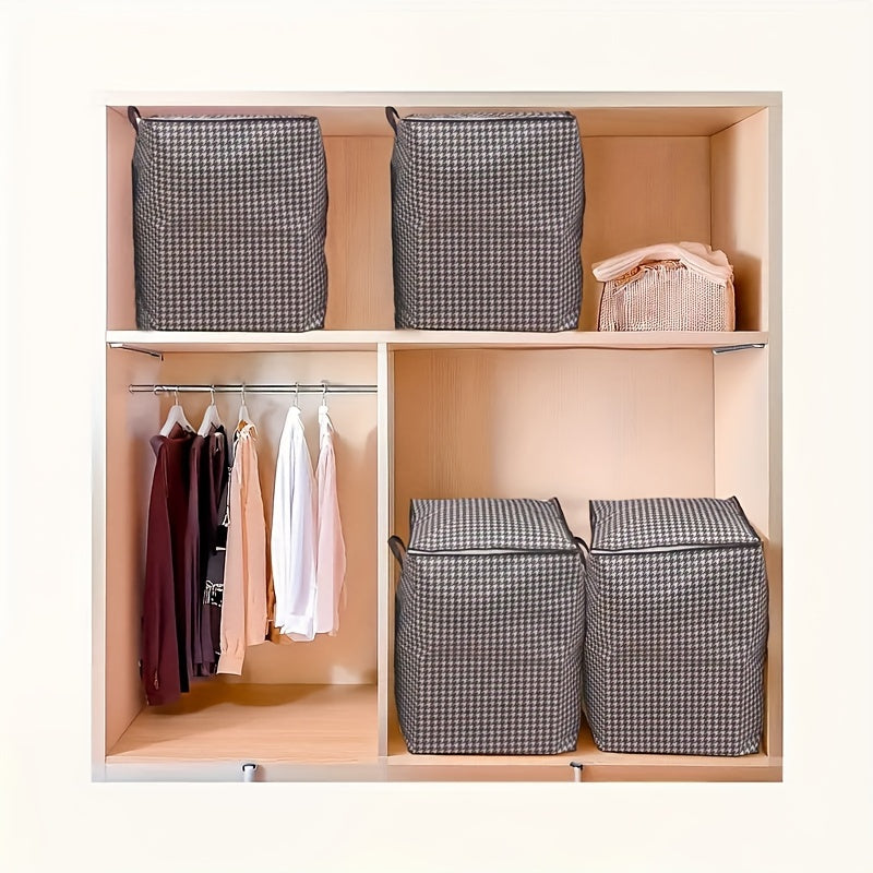 Large 180L Plaid Canvas Storage Box with Handles for Clothing and Blankets