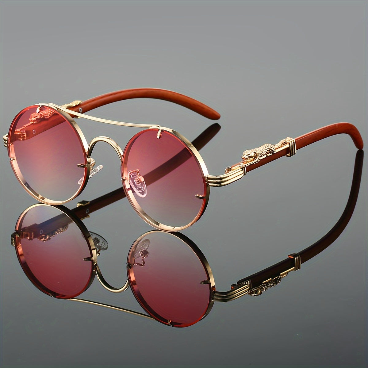 Unisex Metal Frame Glasses with Gradient Lenses Double Bridge Leopard Hinges for Climbing and Travel