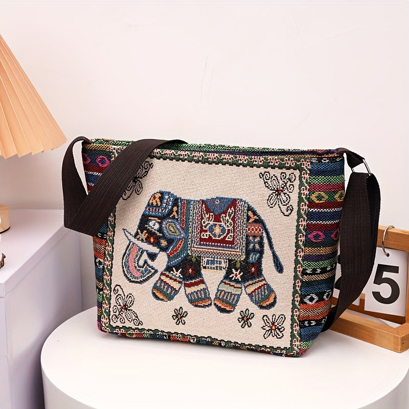 Multicolor Elephant Crossbody Bag for Women with Adjustable Strap and Zipper Closure