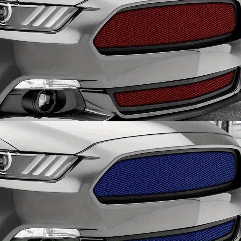 Herramienta universal de modificación de carrocería de vehículo, malla del parachoques delantero de aluminio con diamantes, rojo y azul