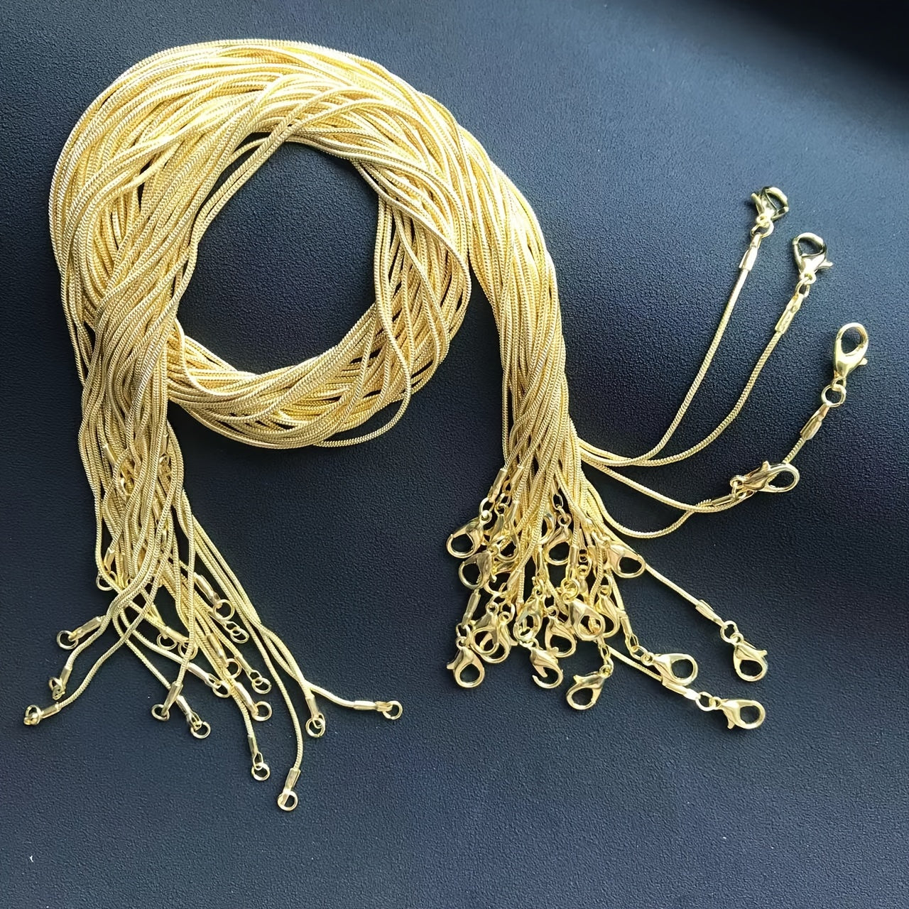 Set of 5 Gold-Plated Herringbone and Snake Chain Necklaces for DIY Jewelry Making