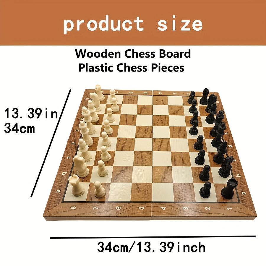 Wooden 3-in-1 Chess Backgammon Checkers Board Game for Adults