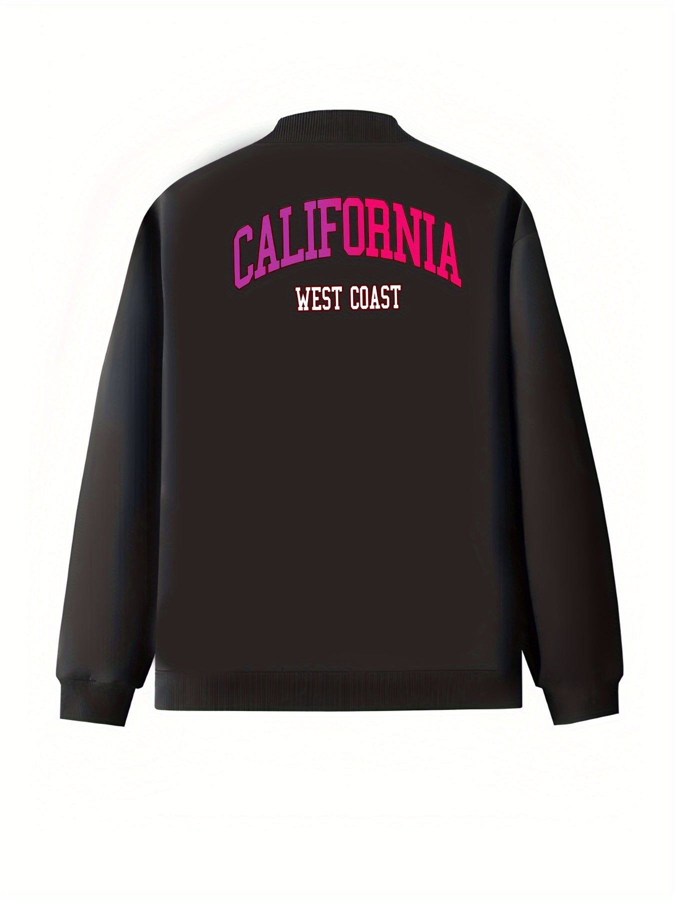 Women's Plus Size Black Pieced Bomber Jacket with Pink Lettering