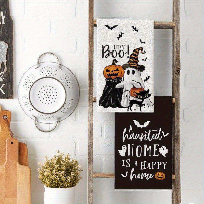 Set of 4 Halloween Kitchen Towels 18x66 cm Ghost Pumpkin Bat Cat