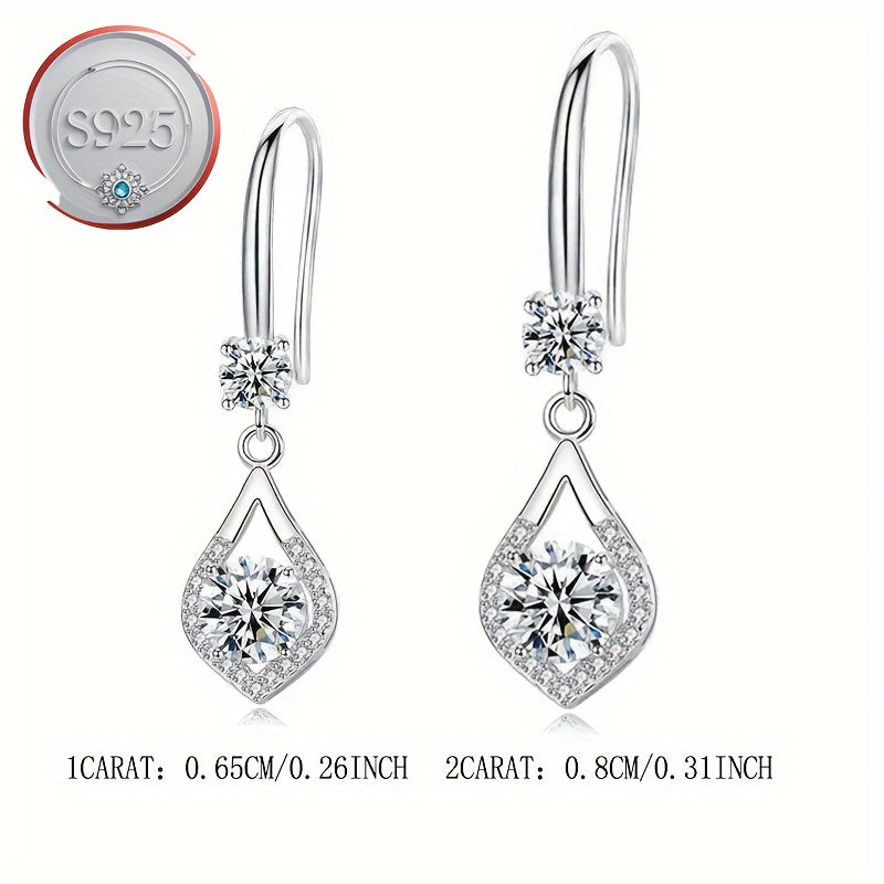 Sterling Silver Dangle Earrings with Cubic Zirconia Teardrop for Women