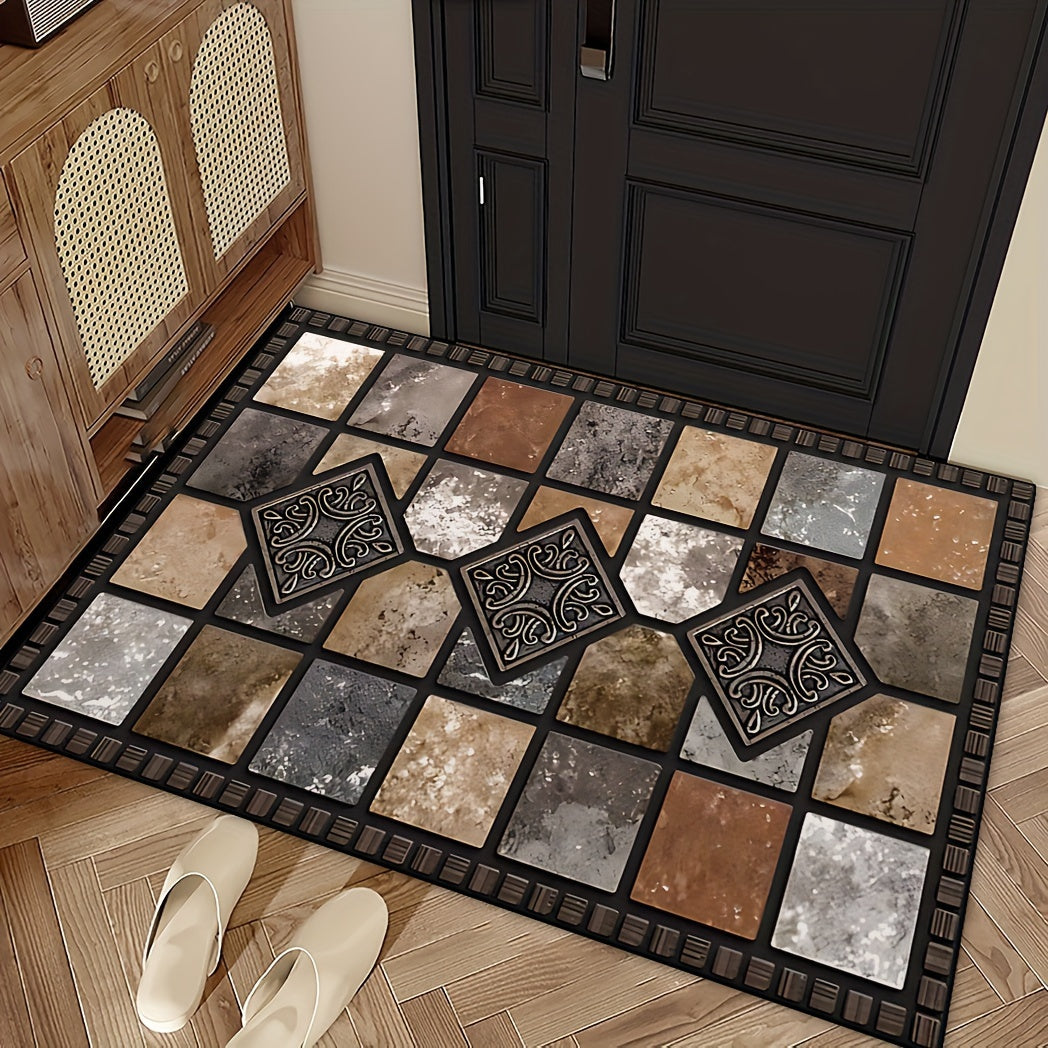 "Embossed Diamond Pattern Vintage Rug: 90sm x 36.43dyuym Kirish yo'lagi - Eski eshiklar, yotoq xonalari va hammomlar uchun ideal"