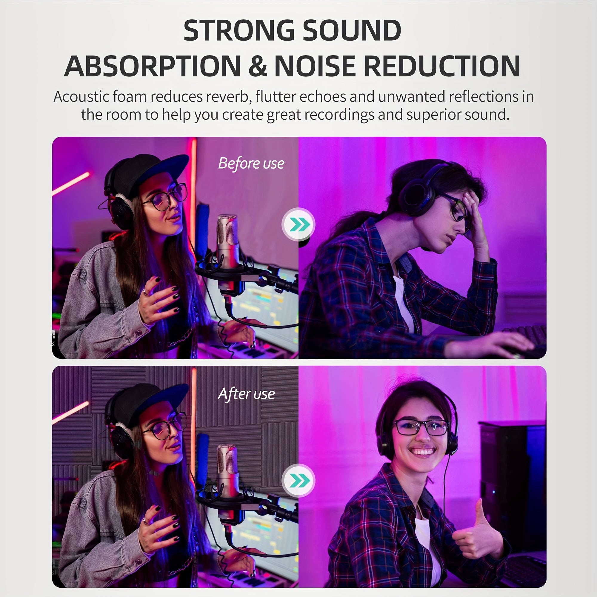 48 paneles de cuña acústica insonorizada en negro, baldosas de espuma acústica ignífugas de 30x30cm para estudios, cine en casa, oficina