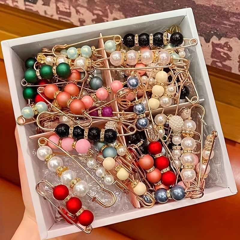 Set of 20 Artificial Pearl Brooches for Women with Sweater Clips, Waist Extenders, Safety Pins, Dress Decorations