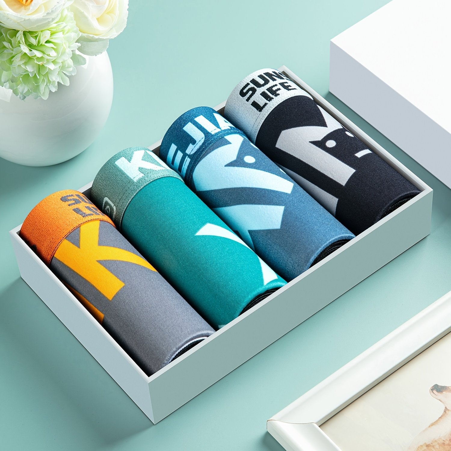 Men's Breathable Ice Fabric Underwear 4-Piece Set with Elastic Waistband