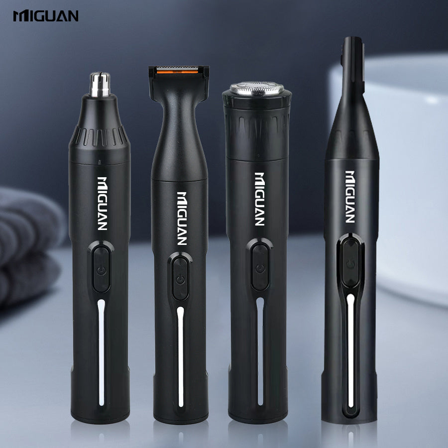 4-in-1 Professional Grooming Kit USB Rechargeable Nose Ear Trimmer Beard Razor Black 500mAh
