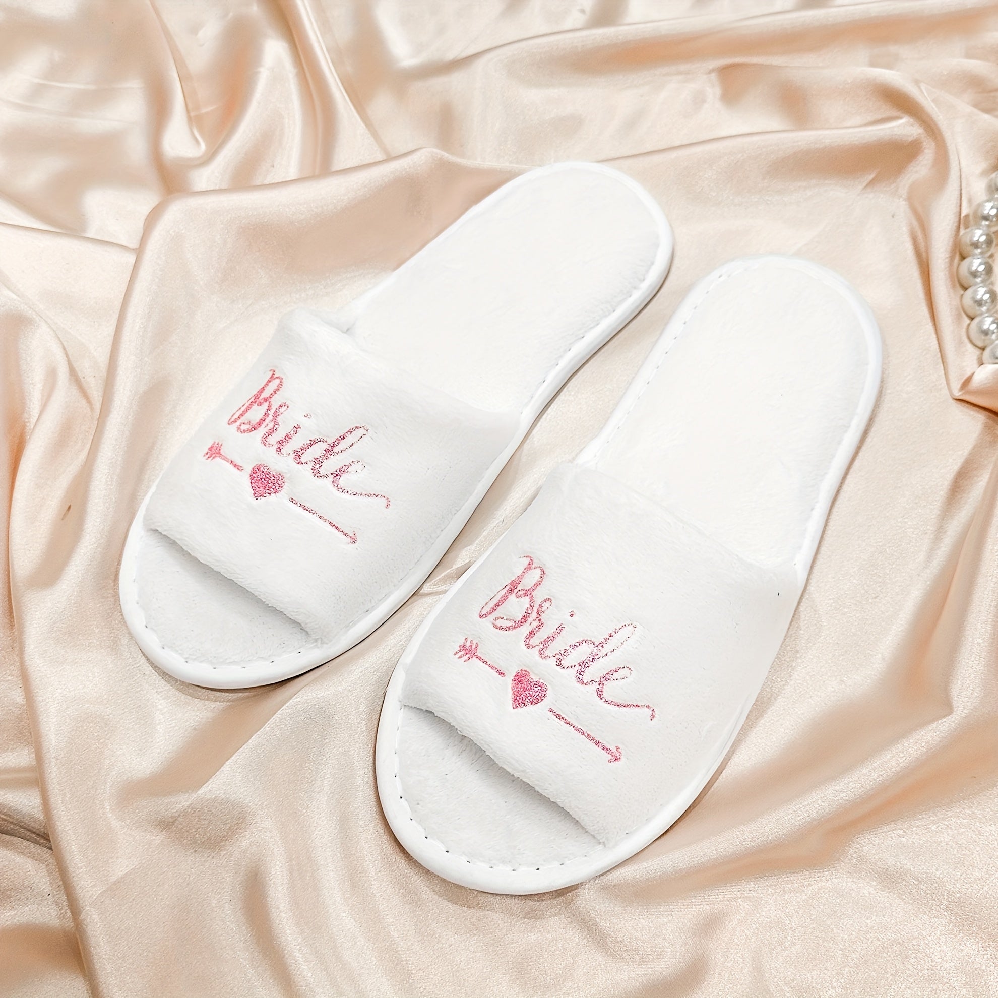 Pink Glitter Bridal Slippers Set - Heart Design, Bachelorette Party Shoes