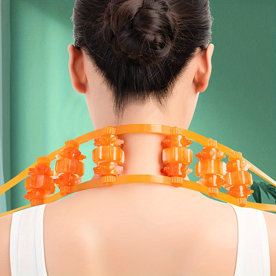 Handheld Back and Shoulder Massager with Orange Rolling Balls Full Body Muscle Tension Tool