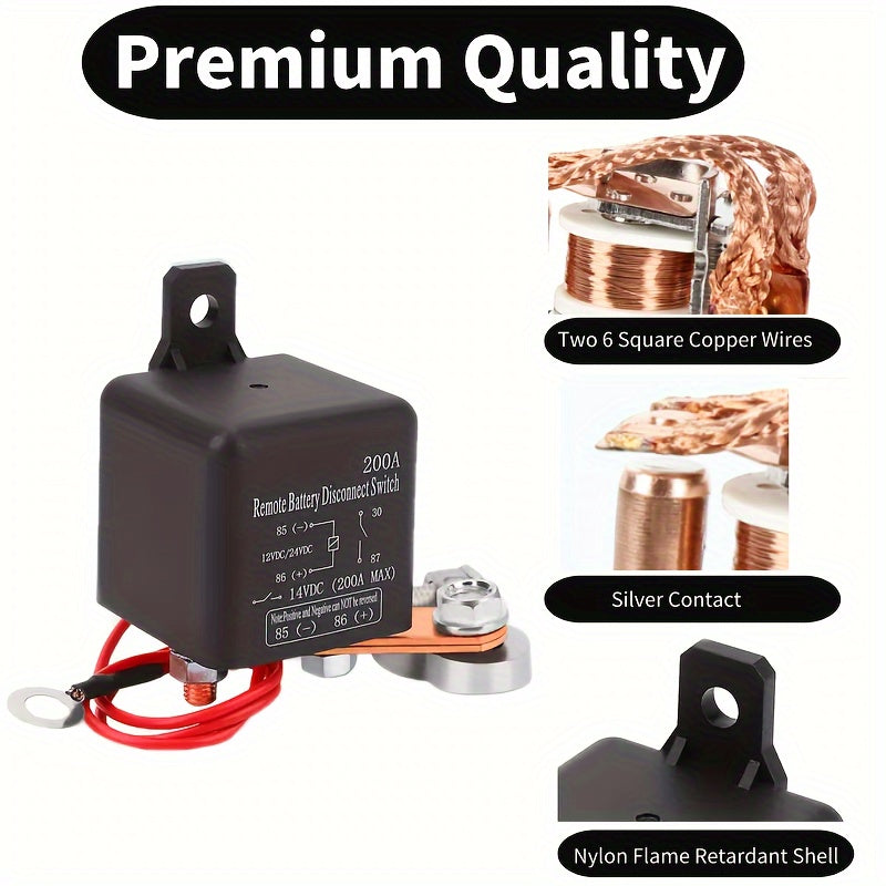 Interruptor de desconexión de batería de coche remoto de alta resistencia 200A 12V con contactos de cobre