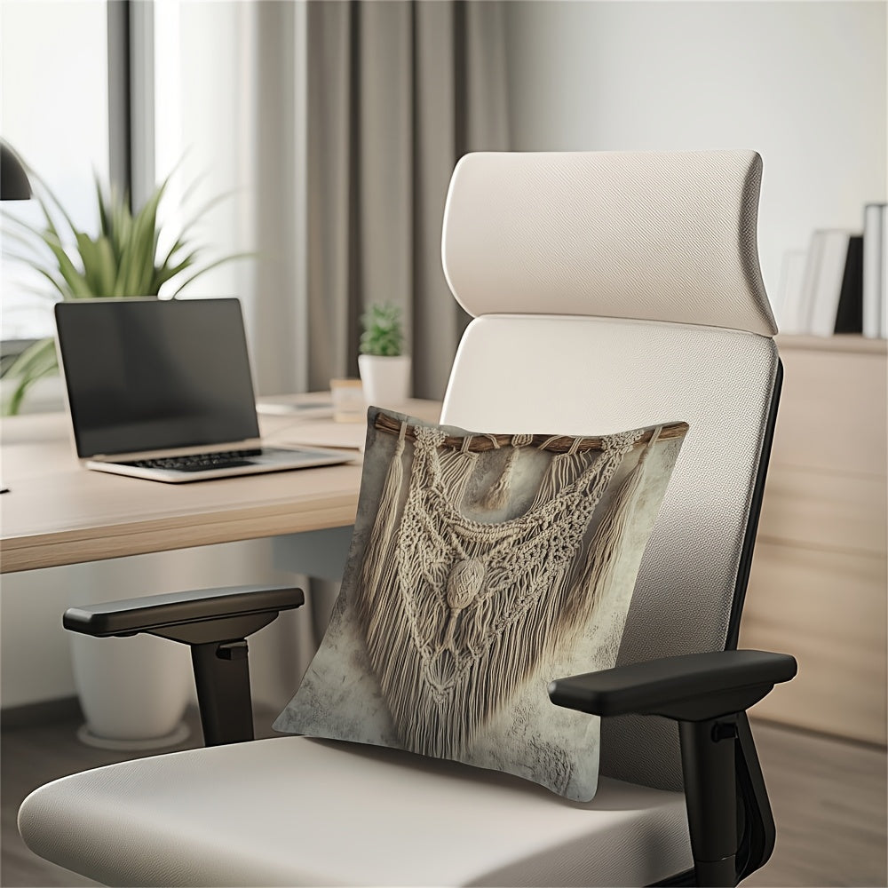 Fringe Throw Pillow Cover Zippered Washable Decorative for Holiday and Office