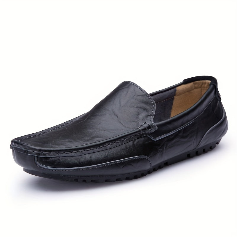 Men's Slip-On Loafers with Split Cow Leather Upper and Rubber Sole for Casual and Office Wear