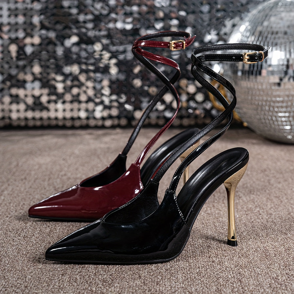 Women's Pointed Toe Stiletto Heels Ankle Strap Buckle Elegant High Shoes