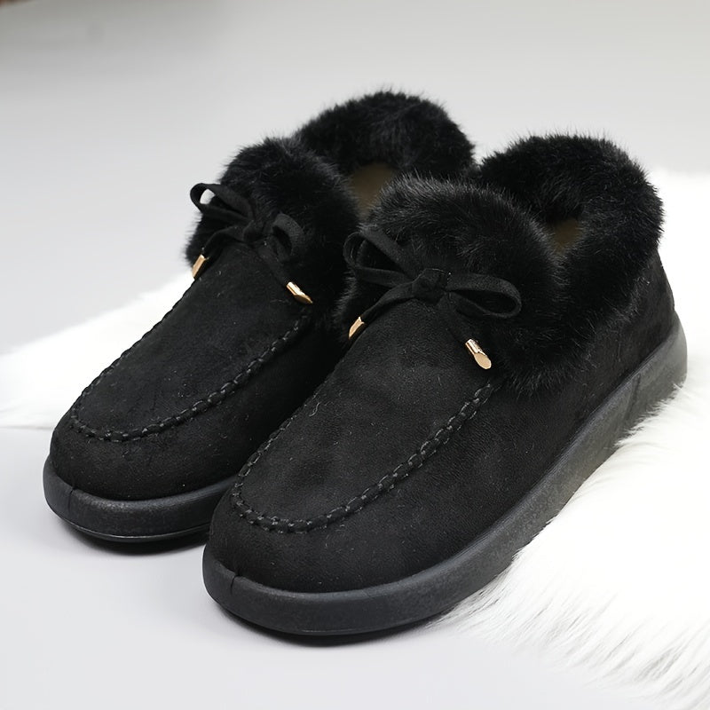 Women's Fleece-Lined Winter Boots with Plush Collar Slip-On Snow Boots