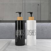 Set of 2 Refillable Soap Dispensers with 16.91oz PET Plastic Bottles and Wooden Tray