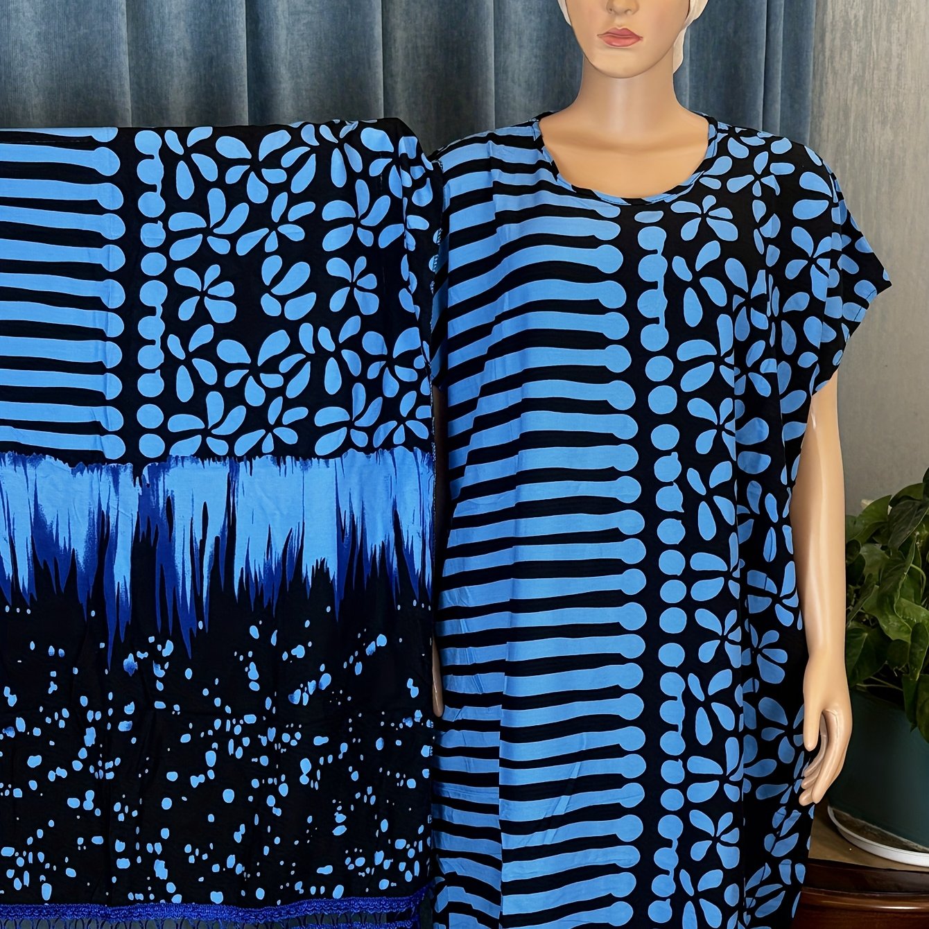 Women's Retro Short Sleeve Two-Piece Dress Set with Scarf and Elegant Style