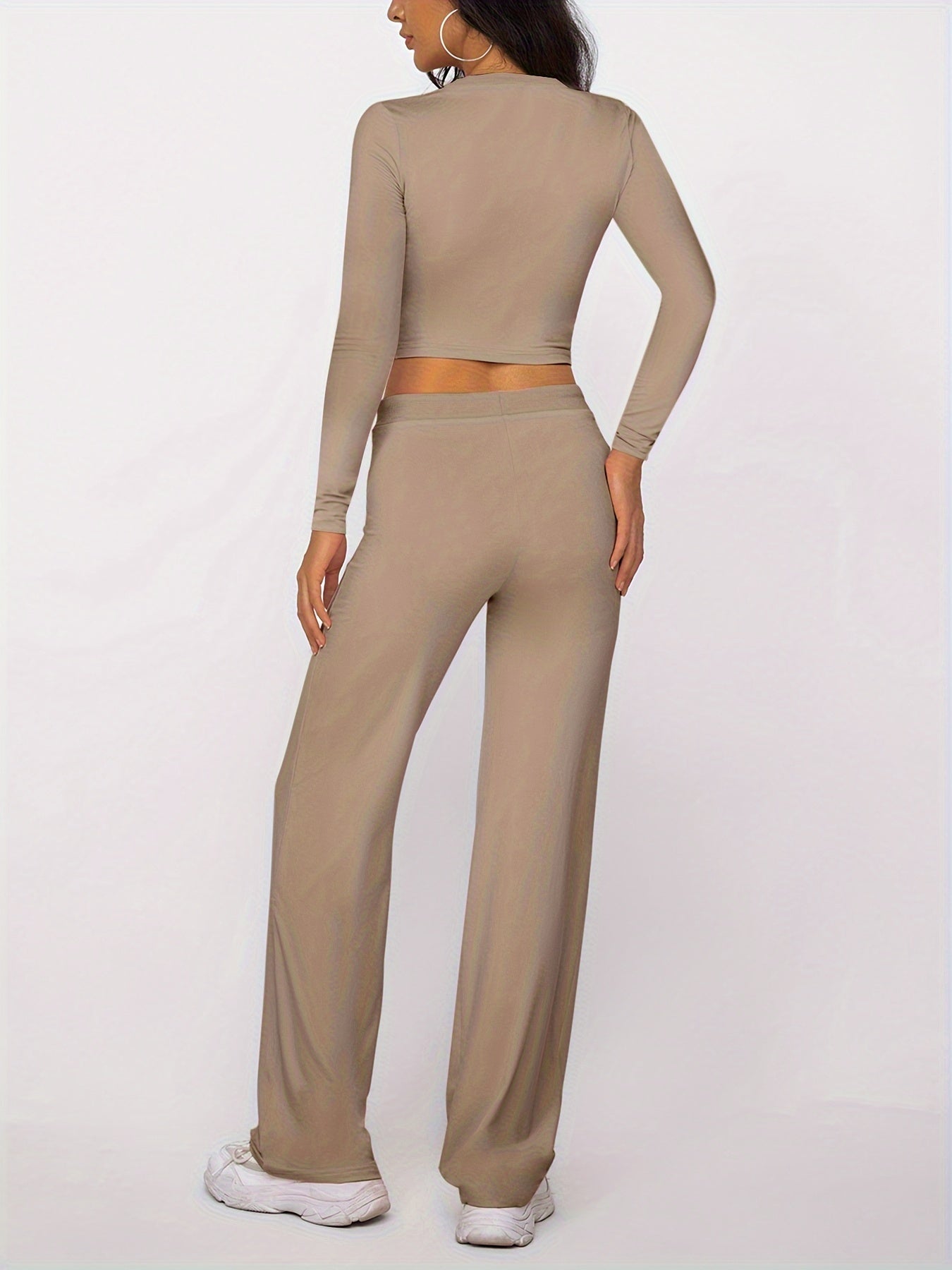 Modal Ribbed Long Sleeve Pajama Set for Adults with Drawstring Solid Color Knit Fabric