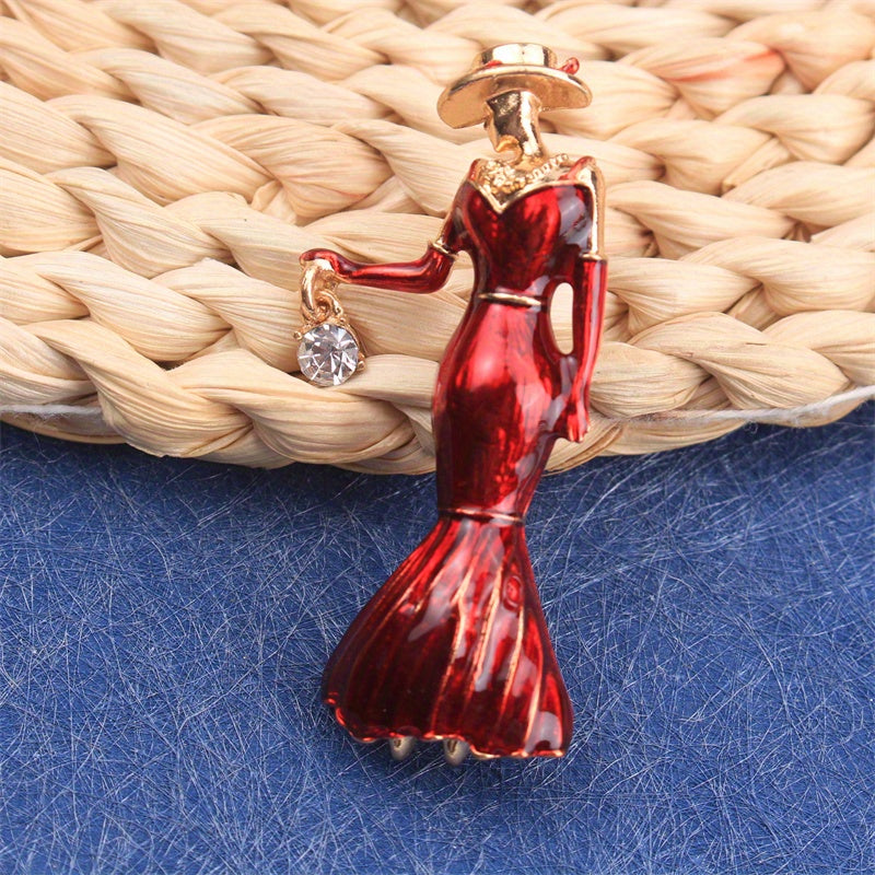 Vintage-Inspired Noblewoman Brooch with Rhinestones, Irregular Shape for Clothing Bags Hats