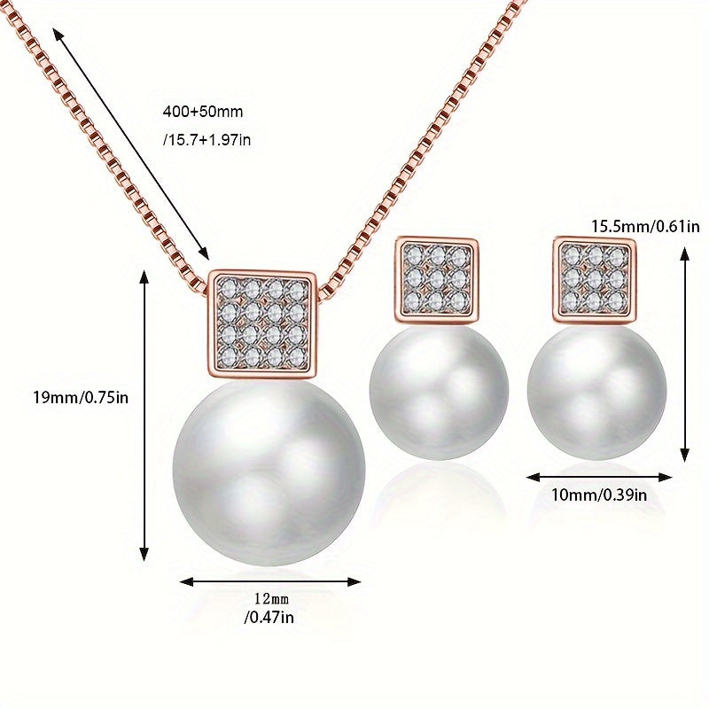 Women's Imitation Pearl Necklace and Earring Set with Rhinestone Pendant for Birthdays and Parties