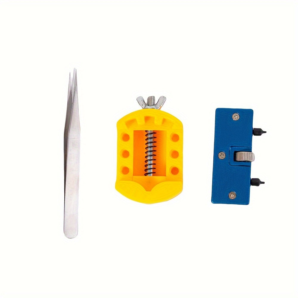 Набор для замены батарейки часов с 3 предметами, включает в себя ключ для часов для снятия задних крышек, набор для открытия корпуса, держатель для снятия задней крышки и пинцет.