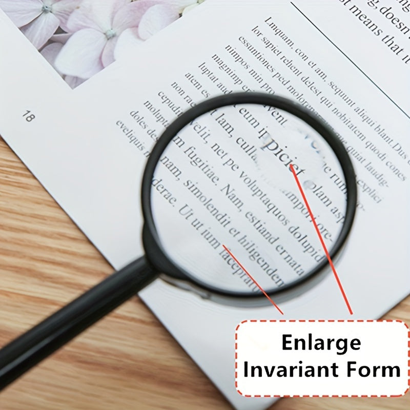 Handheld Magnifying Glass Plastic Handle Acrylic Benzene Transparent Lens Black 50mm