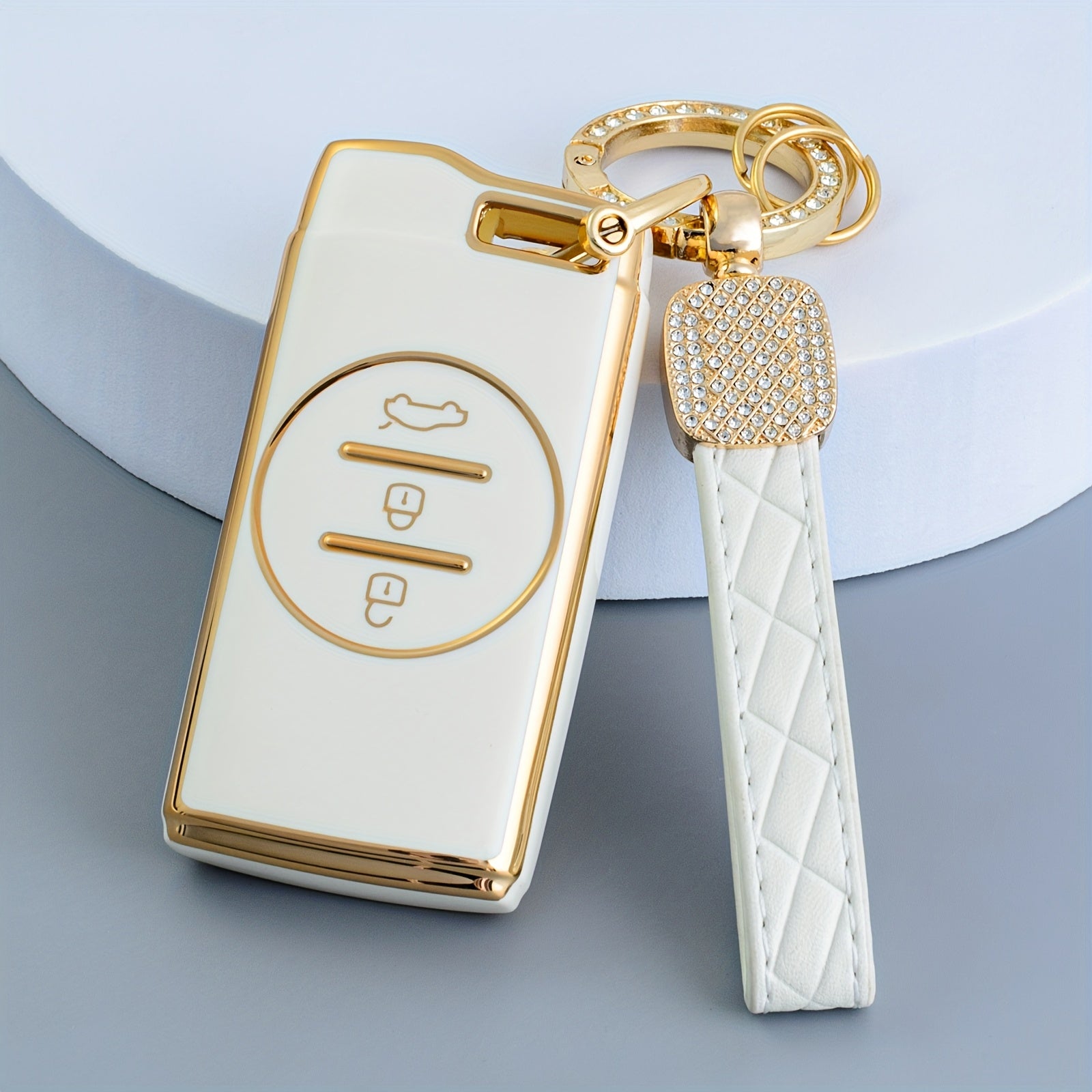 Elegant TPU Key Fob Cover with Keychain Black and Gold for SUVs