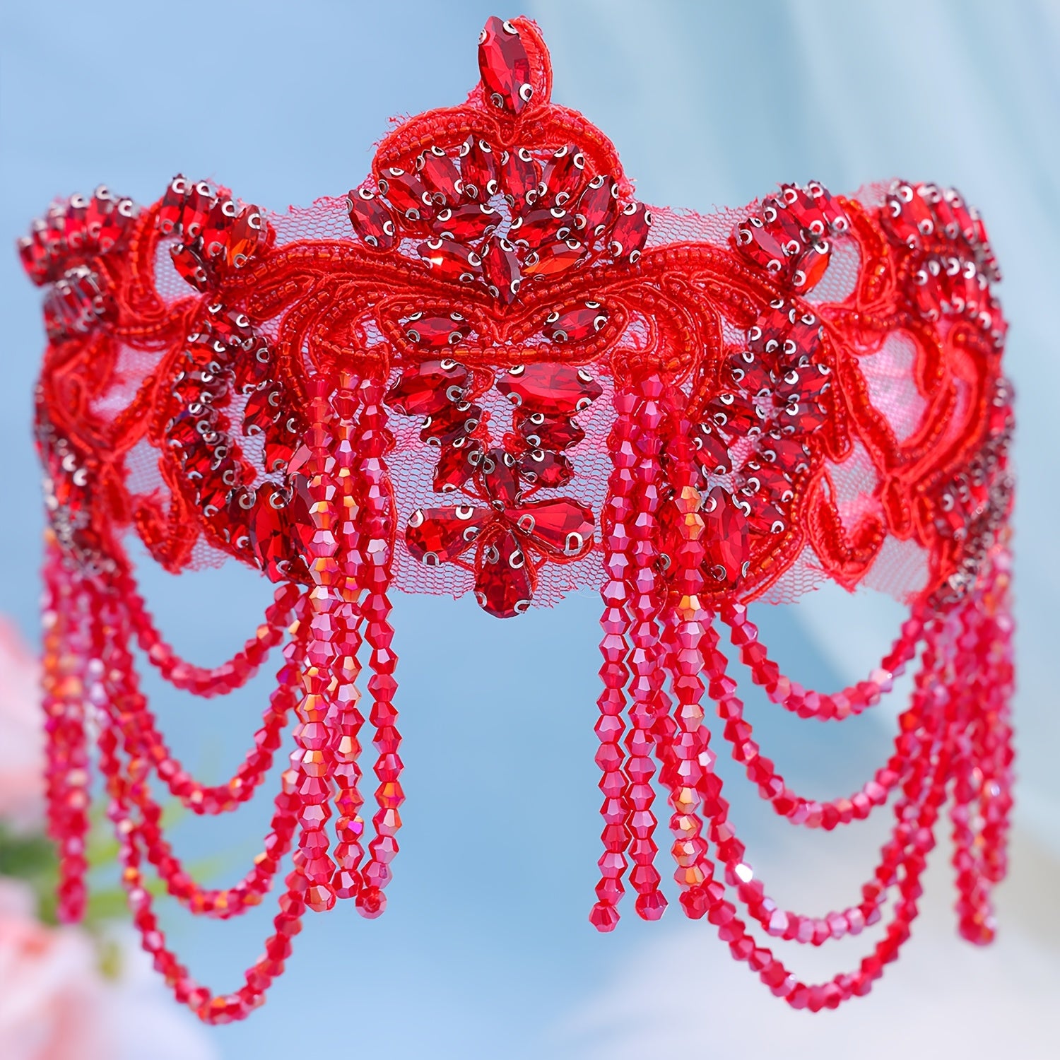 Women's Faux Hair Crown Wedding Tiara Beaded Tassel Rhinestone Headband Bridal Accessory