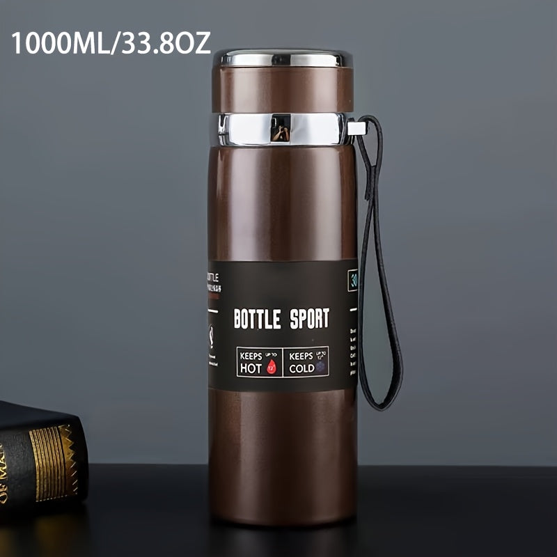 Stainless Steel 1000ml Vacuum Insulated Water Bottle with Strap BPA-Free Keeps Hot Cold Sports Outdoor