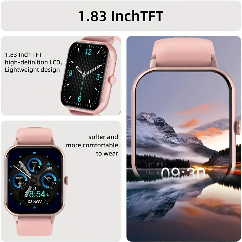 Smartwatch Full Screen Call Function 100+ Exercise Modes Pedometer Calorie Tracker Rechargeable Black Pink