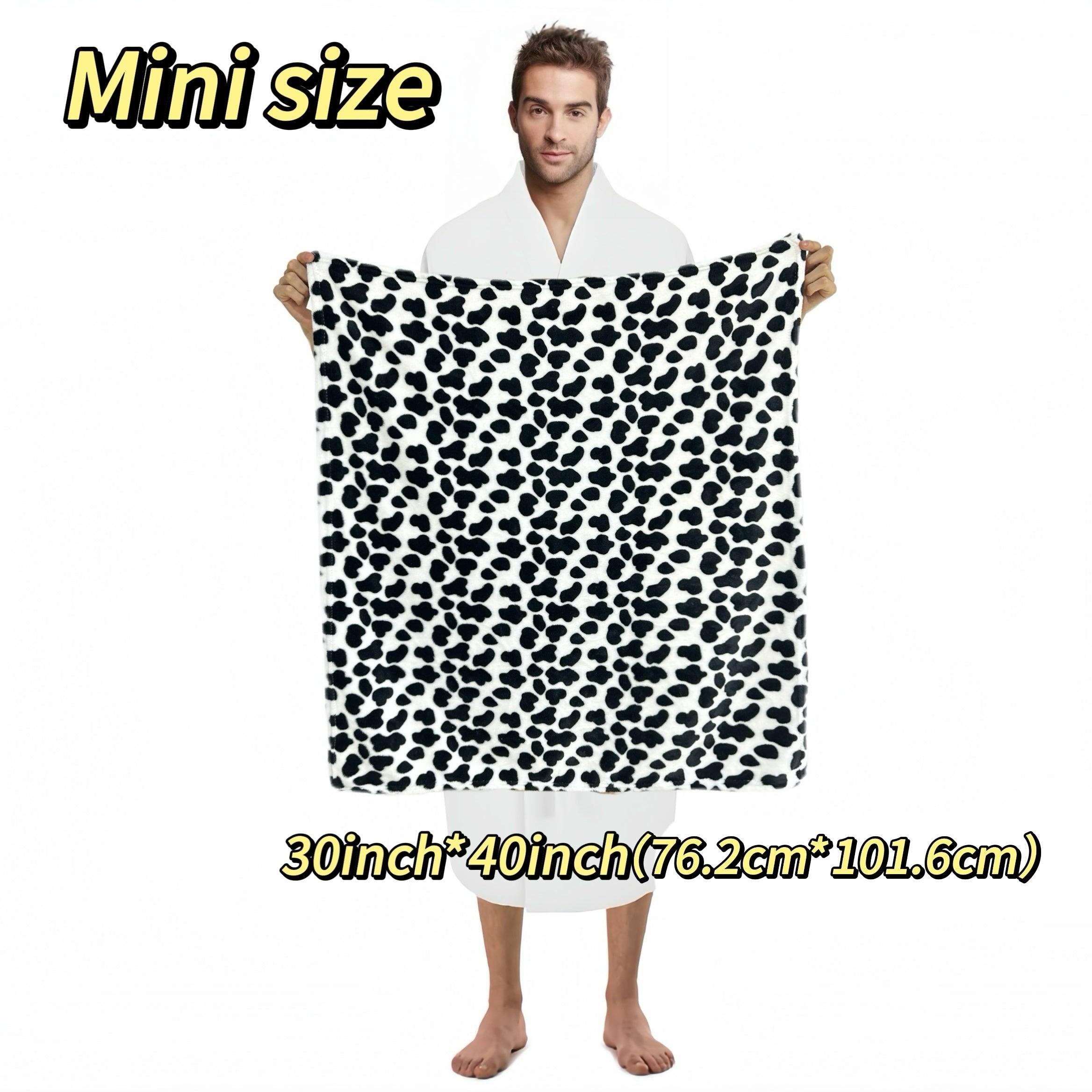 Cow Printed Flannel Blanket Double-Sided Soft Warm Snuggle for Couch Bed Travel
