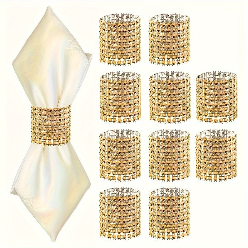 Golden Beaded Napkin Rings Set of 10 for Dinner Parties Weddings and Holidays