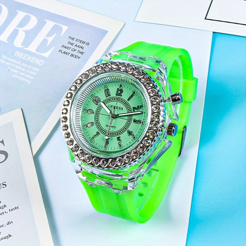 Luminous Student Digital Watch with Rhinestones Candy Colors for Teenagers