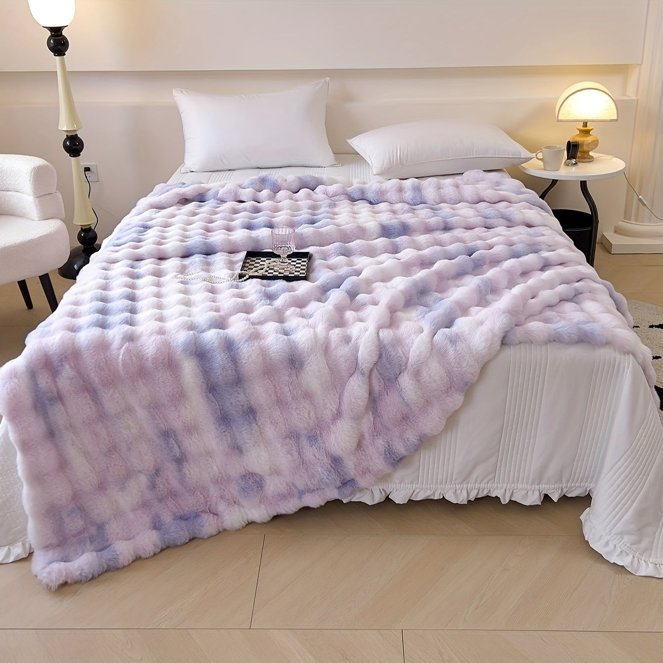 Tie-Dye Faux Rabbit Fur Blanket Shaggy Plush Bed Sofa Throw Cozy Fluffy