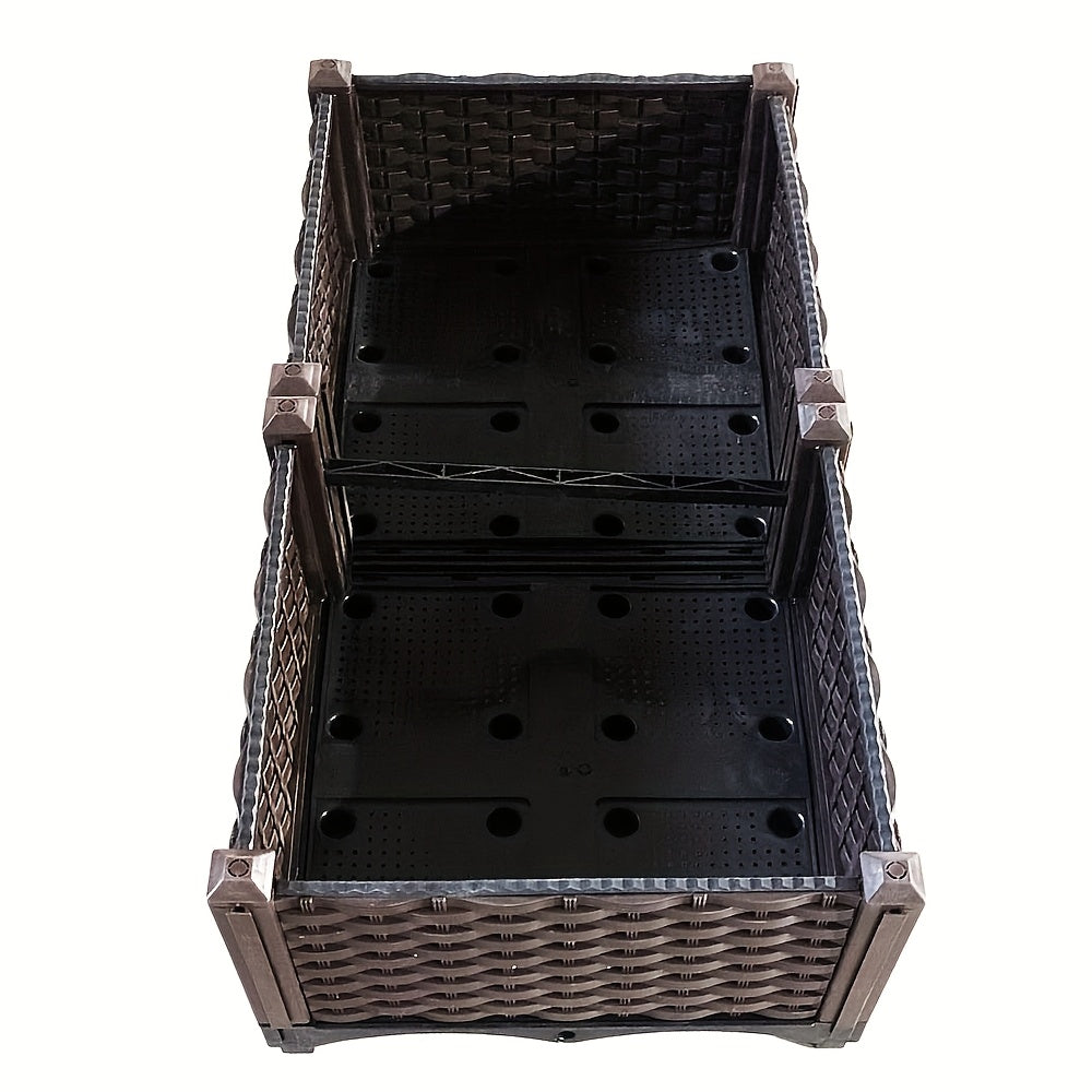 Rectangular Plastic Plant Pot with Drainage Holes and Stand for Indoor Outdoor Gardening