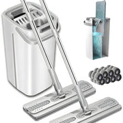 2-Piece Microfiber Mop Set with Telescopic Handle and 8 Pads for Wet Dry Cleaning