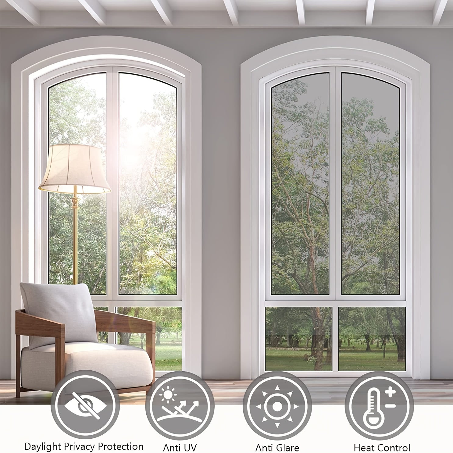 Daytime Privacy Window Film Anti-UV Heat Control Static Cling One Way Mirror Silvery 1 Piece