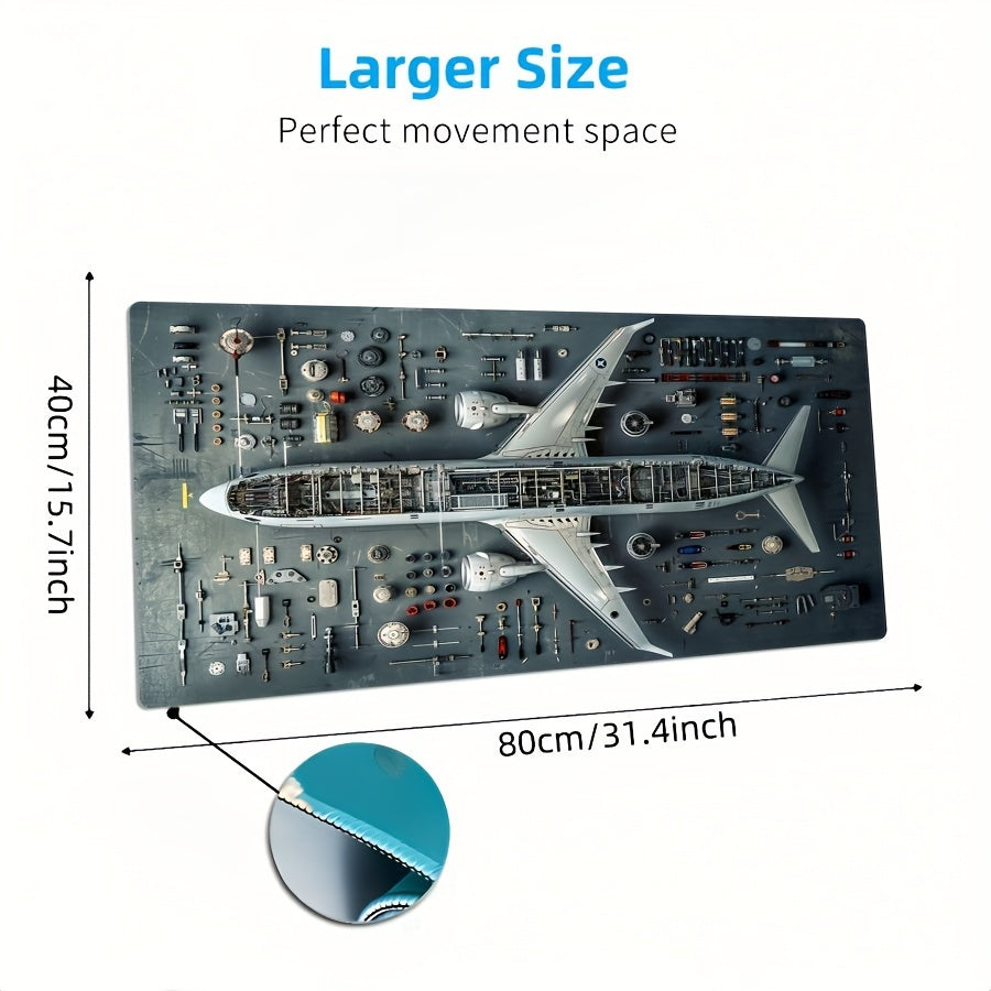 Alfombrilla de ratón de diseño de plano de avión oversized, antideslizante de goma, extensión para escritorio