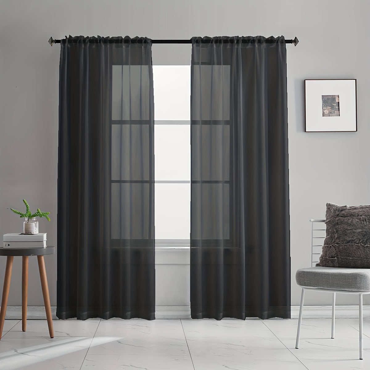 Juego de 2 paneles de cortina transparentes con bolsillos para barra, cortinas de voile para sala de estar y dormitorio