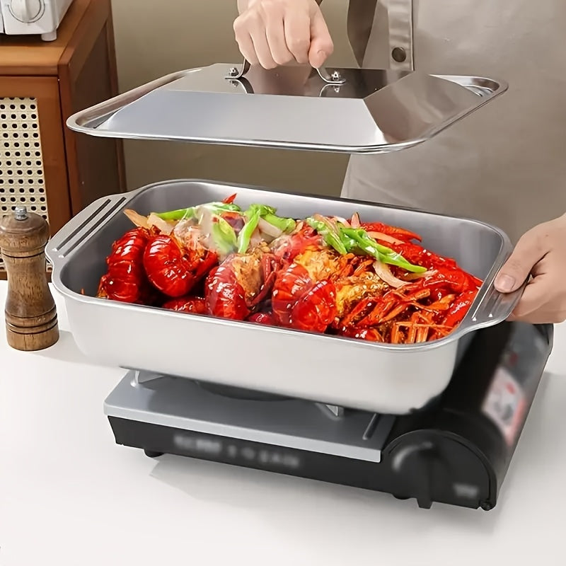 2-Piece Nonstick Stainless Steel Roasting Pan Set with Lids, Heavy-Duty Rectangular Bakeware