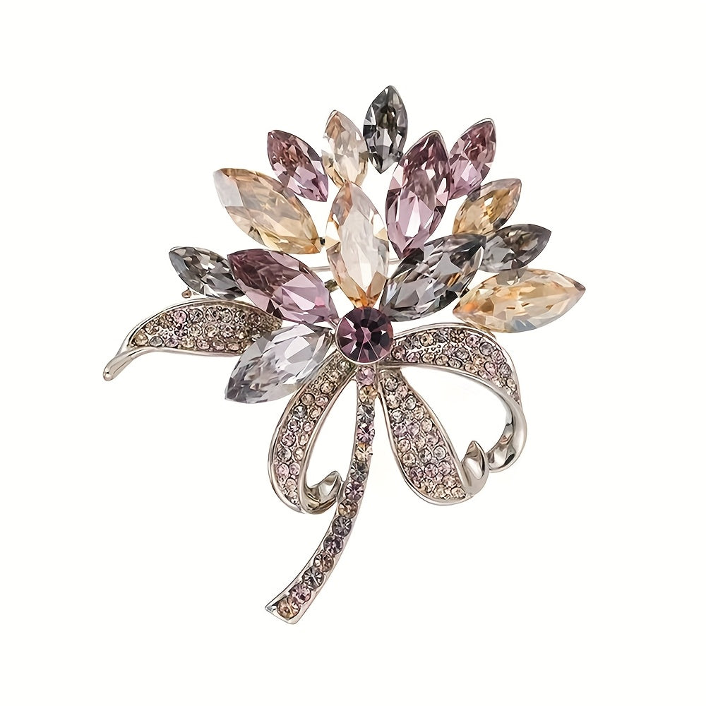 Women's Alloy Flower Brooch Pin with Rhinestones for Clothing Decoration