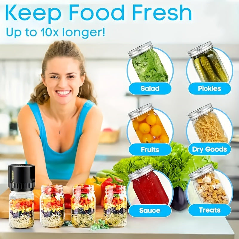 10pcs Mason Jar Vacuum Sealer Kit with Rechargeable Battery Automatic Sealing Black