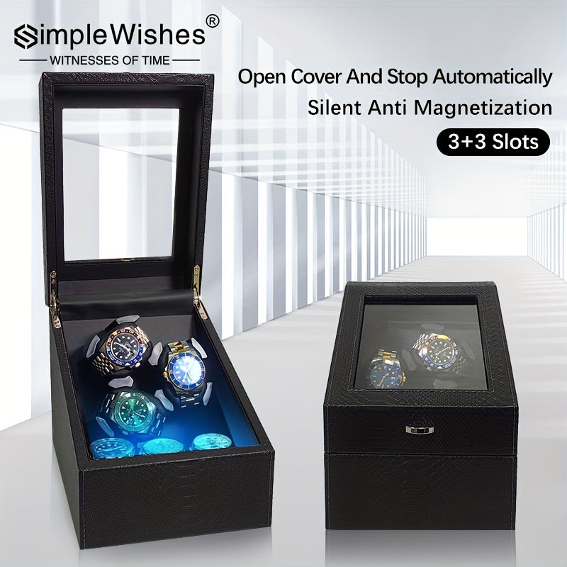 Avtomatik soatlar uchun 3/6 joyli, LED orqa yoritish va yumshoq yostiqchali hashamatli soat aylantiruvchi.