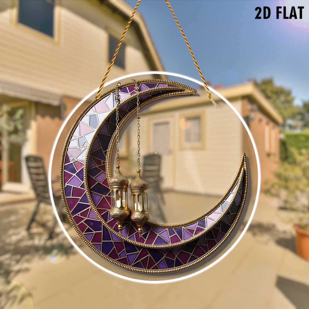 1ta akrilik yarim oy chiroqlari osilgan bezak, binafsha va oltin, romantik yotoq xona dekoratsiyasi