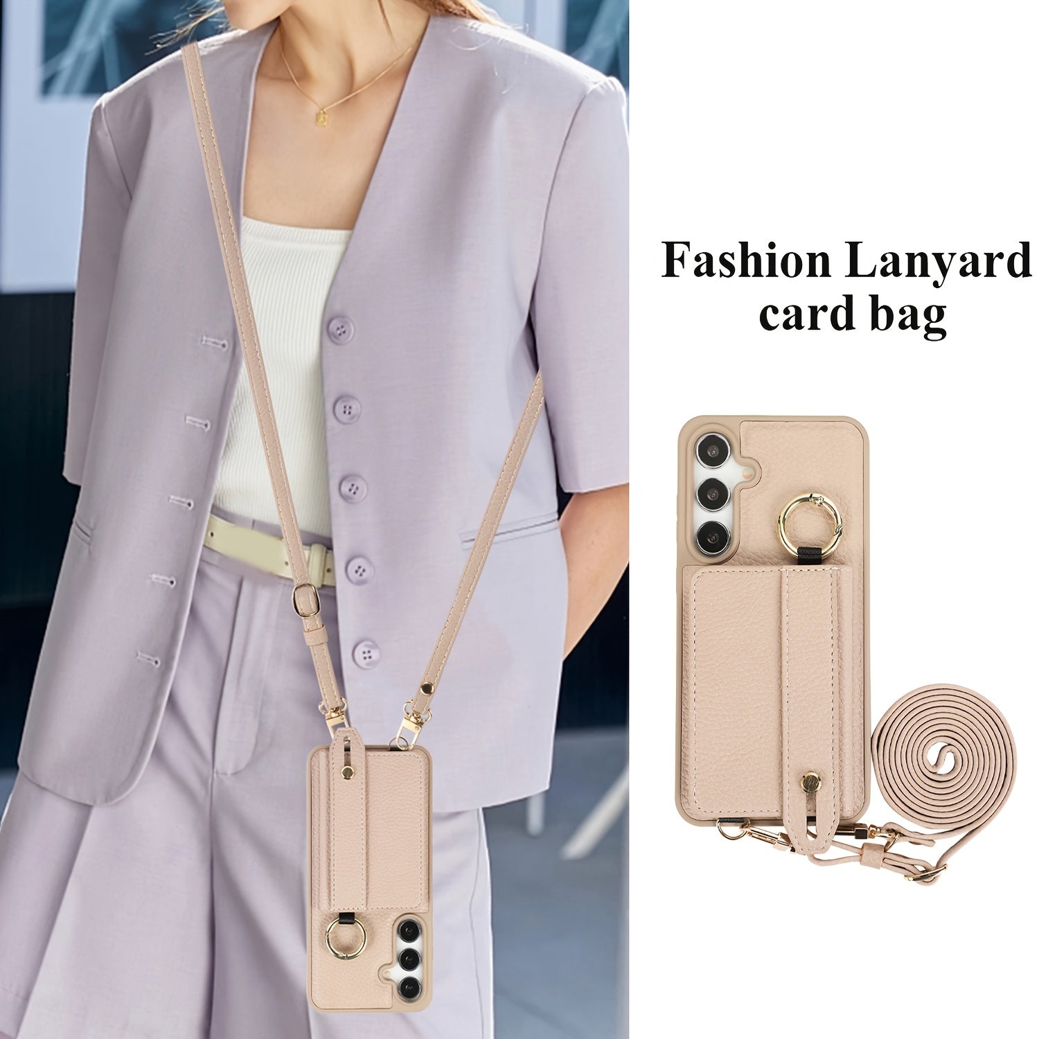 Faux Leather Crossbody Phone Bag for Samsung Plus with Wallet Card Slots Lanyard