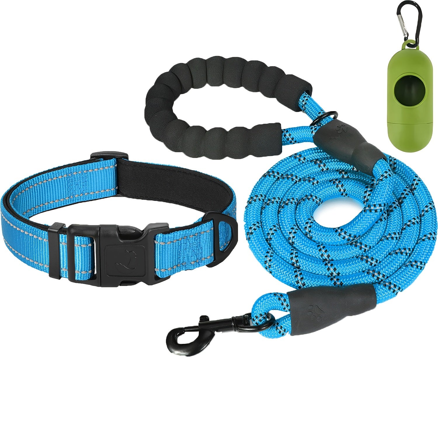 Reflective Dog Leash and Adjustable Nylon Collar Set for All Sizes