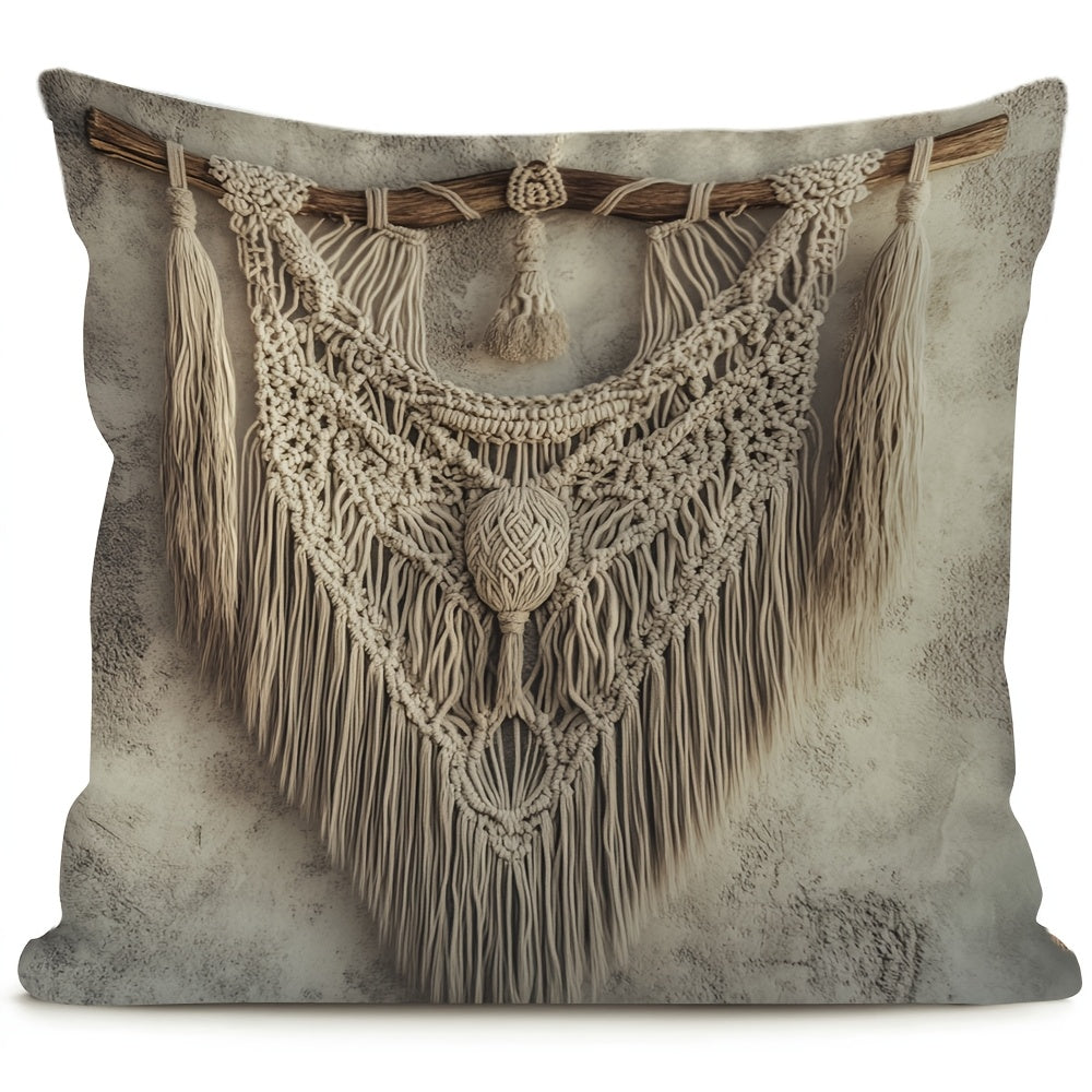 Fringe Throw Pillow Cover Zippered Washable Decorative for Holiday and Office